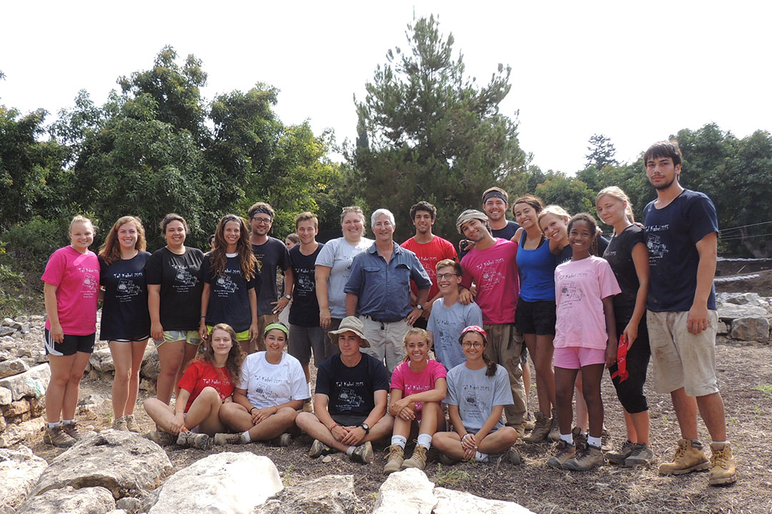 Eric Cline with a group of students at a dig in Tel Kabri, Israel